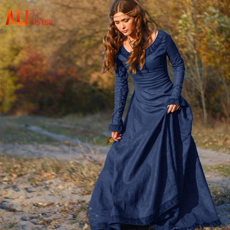 

Women Vintage Dresses Medieval Renaissance Long Maxi Dress Victorian Dress Gown Plus Size Theatre Clothing Female Retro Vestidos