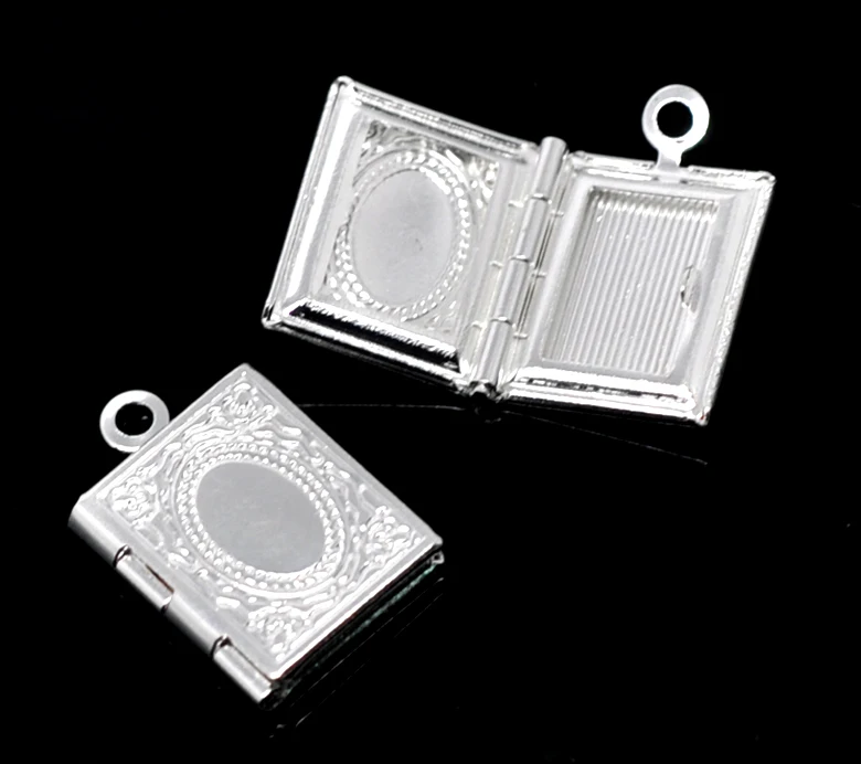 

5-20PCs Silver Plated Photo Frame Rectangle Setting Locket Pendants Cameo Settings Embellishments Cabochon Base 17x12mm Openable