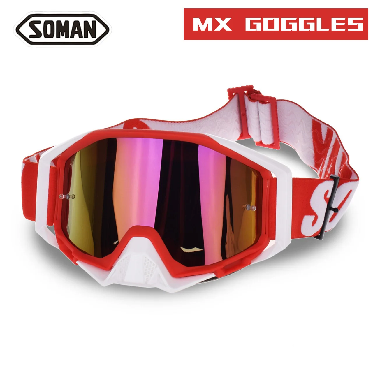 red white and blue dirt bike goggles
