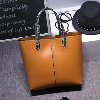 

JIULIN 2019 New Handbag Big Water Barrel Bag European and American Fashion Genuine Leather Cowhide Handbag