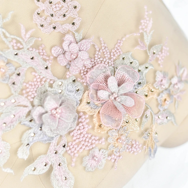 

35*28cm Color stereoscopic bead bead, hot drill, embroidered lace flower applique dress, DIY material, clothing and accessories
