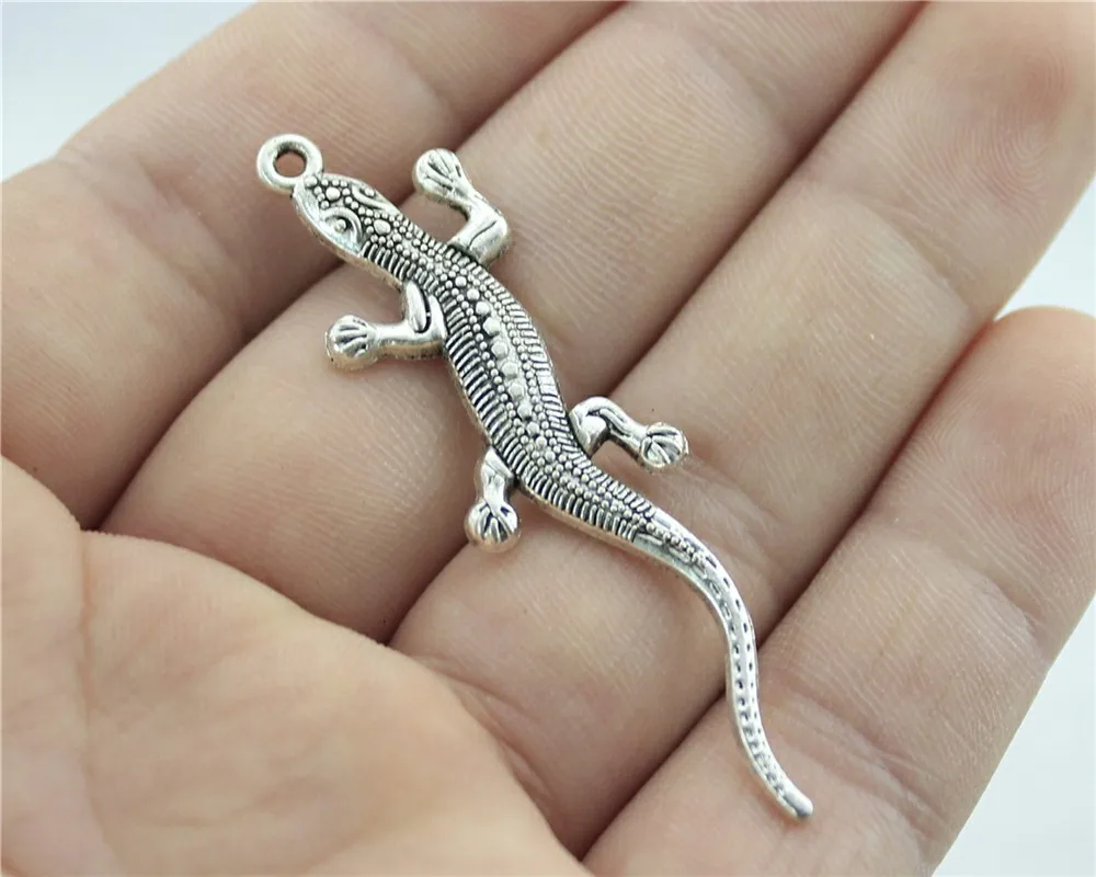 

WYSIWYG 8pcs 56x15mm Pendant Gecko Chameleon Charm Pendants For Jewelry Making Antique Silver Lizard Pendants
