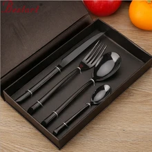 1 los/4 stücke neujahr luxury schwarz besteck sets mit gift box gute politur steak messer abendessen gabel löffel kaffeelöffel geschirr sets
