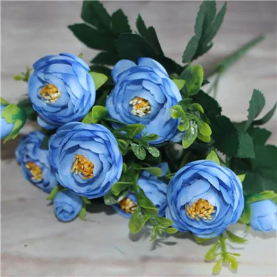 H-Q осень яркие пионы шелковые цветы Европейский 1 букет Искусственные цветы Искусственный лист Свадебные вечерние украшения для дома - Цвет: blue