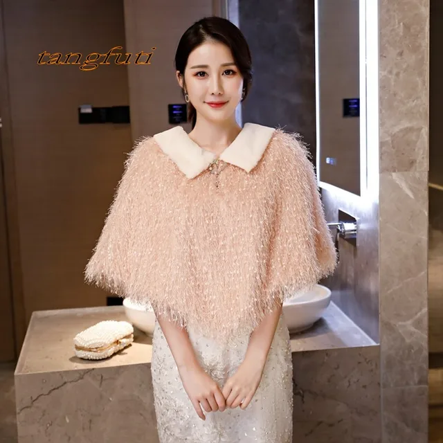 Price New Pink Winter Wraps Women's Faux Fur Bridal Wraps Wedding Bolero Wedding Cloak Bridal Shawl Wedding Accessories Free Size E65 