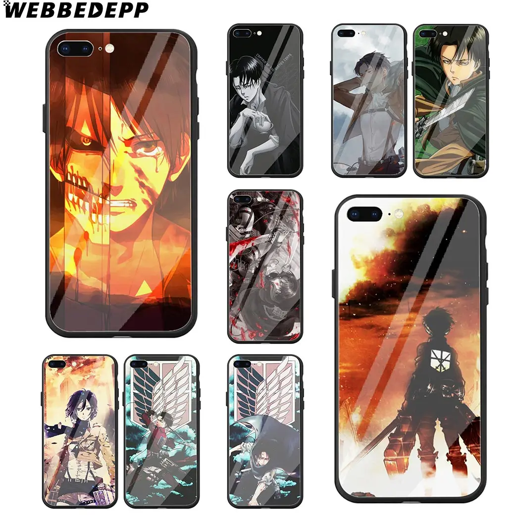 WEBBEDEPP Attack on Titan 3 Tempered Glass Phone Case for Apple iPhone Xr Xs Max X or 10 8 7 6 6S Plus 5 5S SE 7Plus |