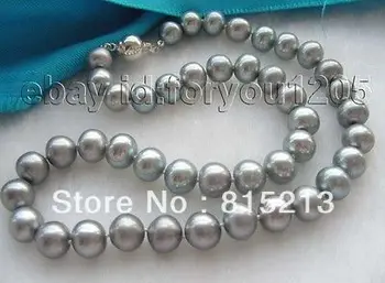 

FREE SHIPPING>>> HOT1303 Genuine Natural 11mm Round Gray Pearl Necklace