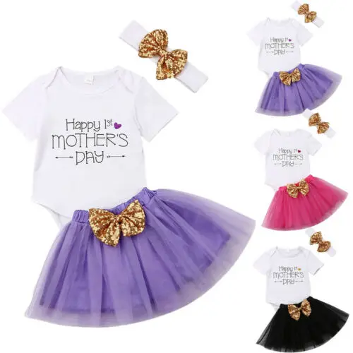 2019 New Fashion Mother s Day Newborn Baby Girl Outfits Romper TuTu Skirts Clothes 3Pc Set Kids Girls Clothing Set