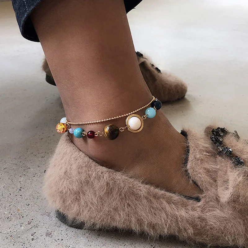 

Boho Natural Stone Handmade Strand Beads Feet Anklets For Women Beaded Chain Ankle Bracelet on the Leg Foot Jewelry Gold/Silver
