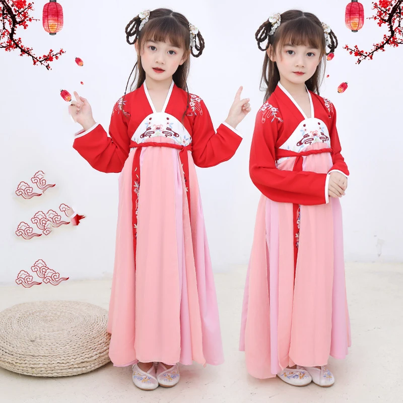 Красный Hanfu Детский костюм для классических танцев Китайский традиционный ханьфу фея платье сценическая одежда костюм для детей SL1086