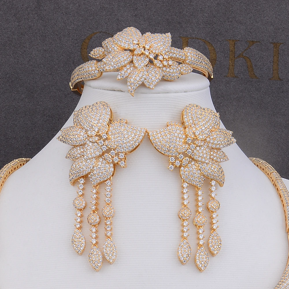 GODKI Newest Luxury Tassels African Necklace Earring Set Jewelry Sets For Women Wedding Zircon CZ Dubai Bridal jewelry Sets 2018