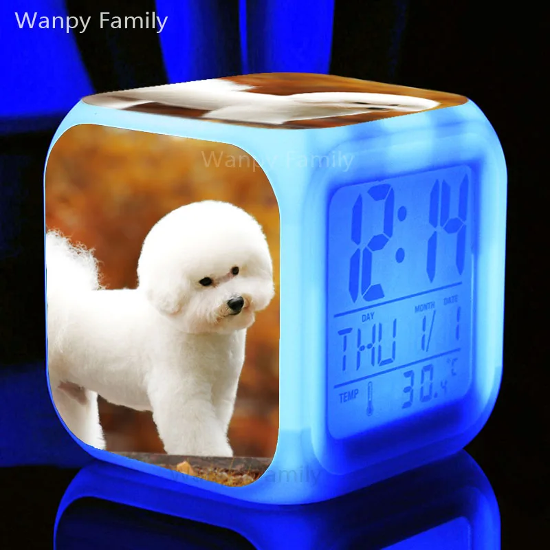 Милый питомец собака Будильник 7 цветов светящийся светодиодный цифровой детский будильник подарок на день рождения многофункциональные светящиеся часы