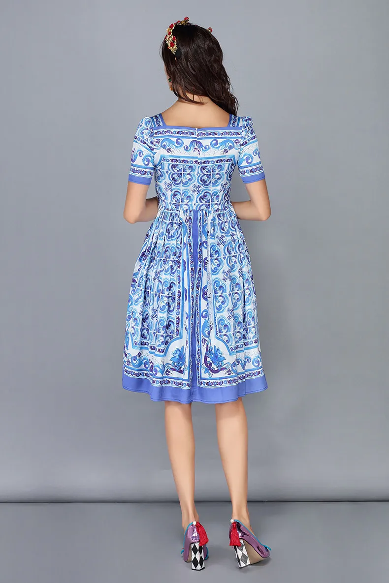 Женские платья с принтом LD LINDA DELLA, летнее платье с коротким рукавом, повседневное платье белого и голубого цвета