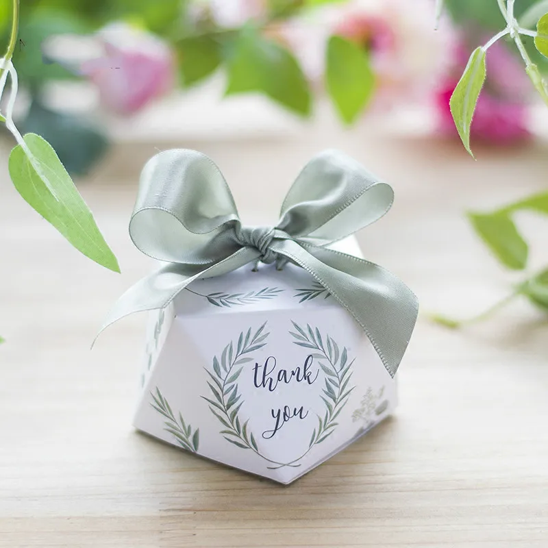 

European diamond shape Green leaves forest style Candy Boxes Wedding Favors Bomboniere thank you Gift Box Party Chocolate box