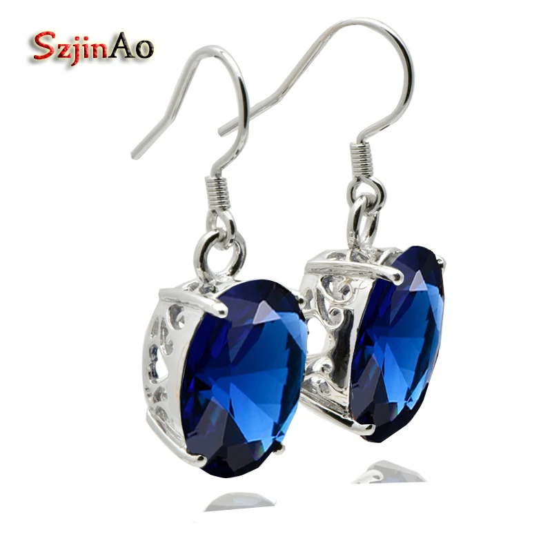 

Szjinao Classic Authentic Pirate Ship 925 Sterling Silver Earring Women Sapphire Carving Decoration Spherical Female Earring
