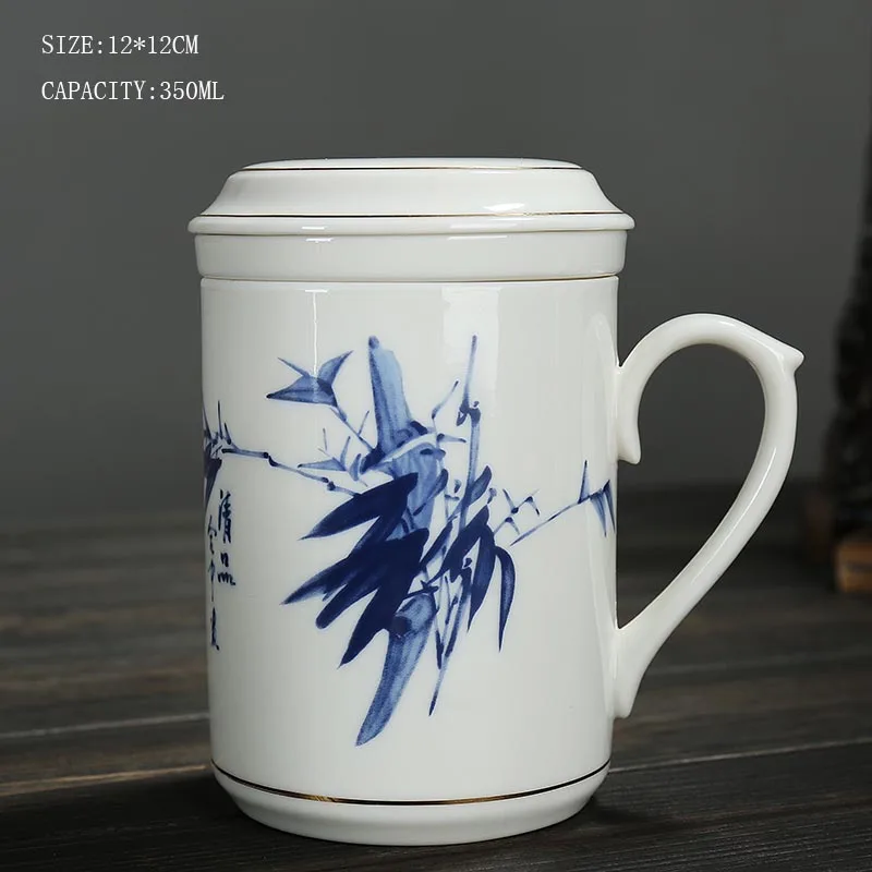 350 мл синий и белый фарфор винтажный узор керамическая чашка для чая с крышкой Китайский кунг-фу чай молоко кофе кружка друг подарок - Цвет: C