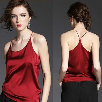 

AreMoMuWha Simulation Silk Satin Camisole Female Short Paragraph Inside Bottoming Shirt Female Bright Silk Top Wear Top Women