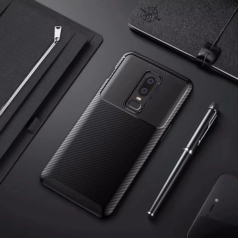 buy Phone Case For Oneplus 6 Oneplus 6T Case Carbon Fiber Soft Silicone TPU Cover Case 1+6 T Coque