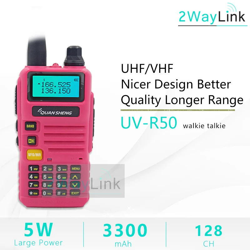 QuanSheng UV-R50 TG-UV2 Walkie Talkie UV-R50-2 UHF VHF 5 Вт двухстороннее радио 3300 мАч портативное Quansheng UV-R50(-1) Ham Radio TG-UV50R - Цвет: Pink