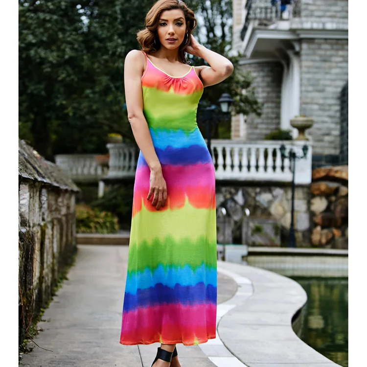 Летнее платье 2018 красочные с длинными Boho чешские Для женщин спинки Сарафан