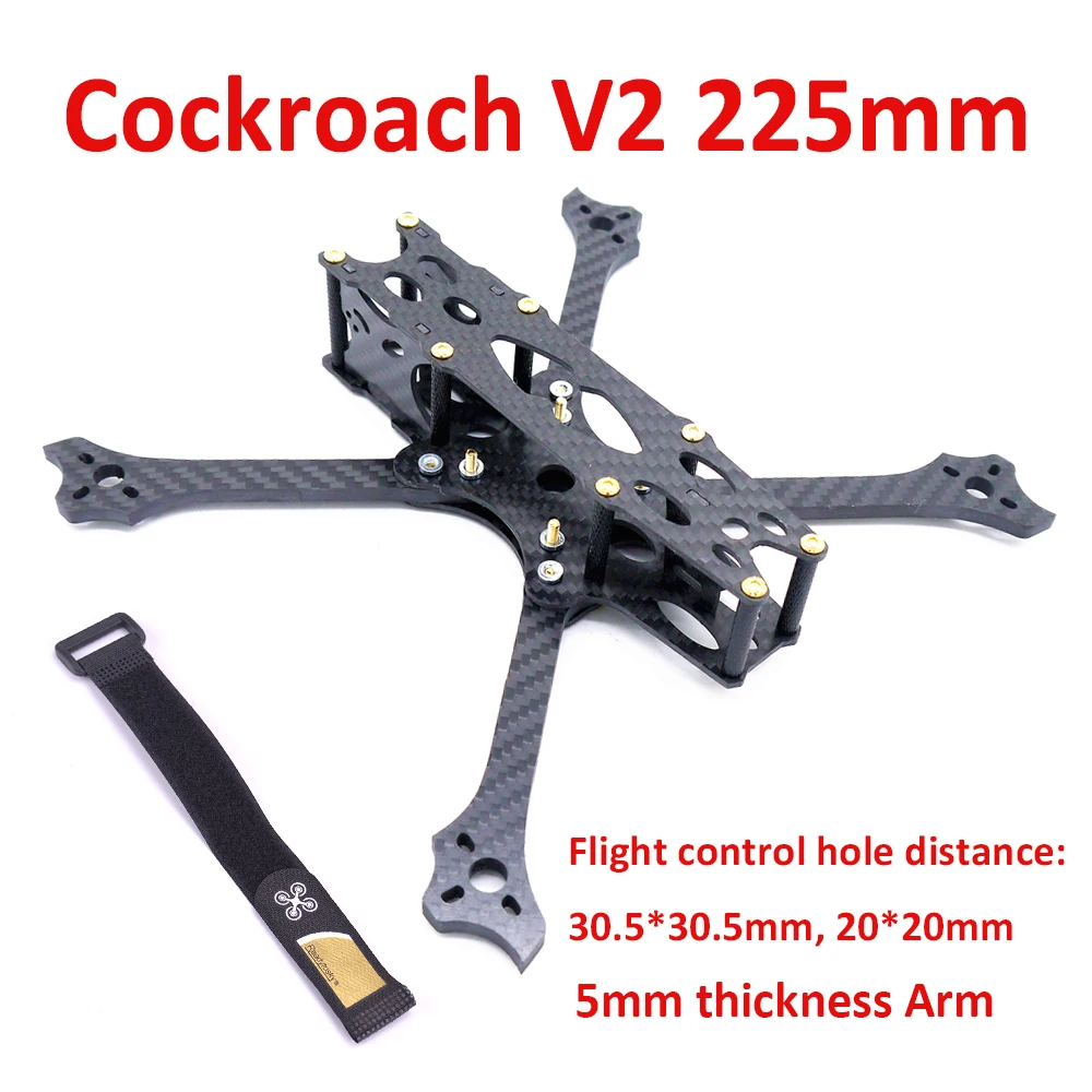 

Cockroach V2 225 wheelbase 225mm 5inch with 5mm Arm carbon fiber X frame Quadcopter for FPV Racing Drone