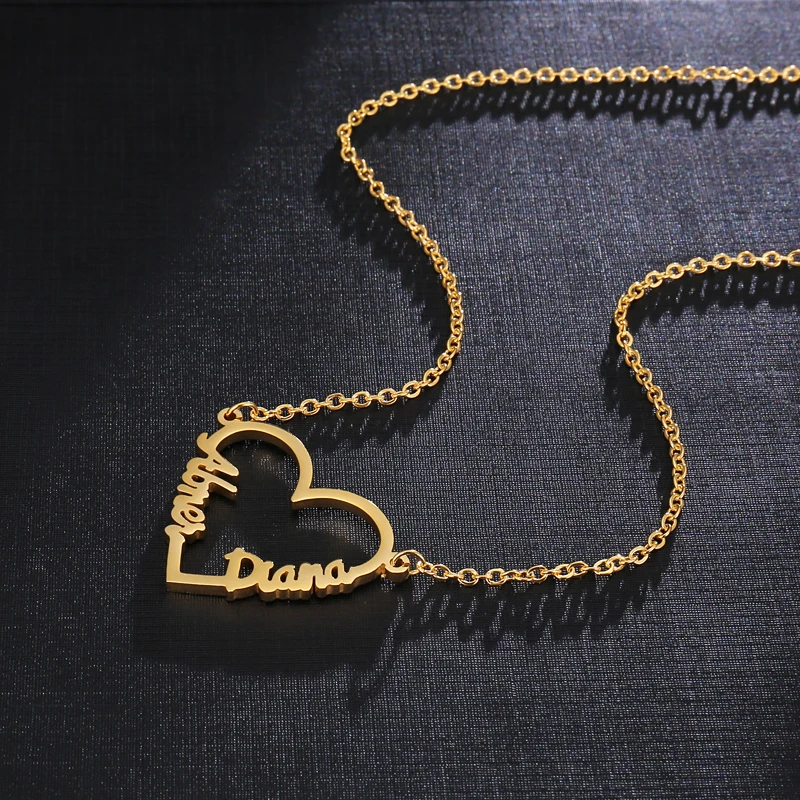 

Stainless Steel Name Necklaces Personalized Name Custom Love Heart Personalized Customized Necklace For Women Gift With Box