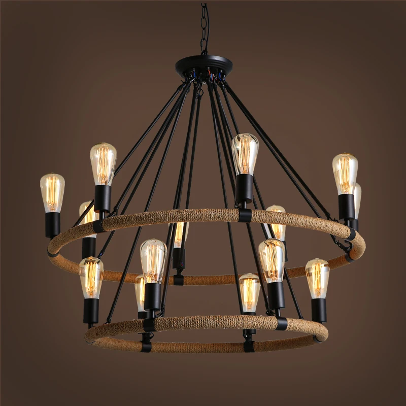 American Village Country Style E27 Rope Pendant Lights Cafe
