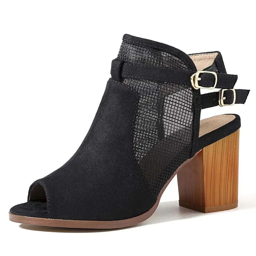 SOCOFY/стильные замшевые однотонные босоножки на высоком каблуке с открытым носком и пряжкой на ремешке; женская обувь; женские ботинки на высоком квадратном каблуке - Цвет: Черный