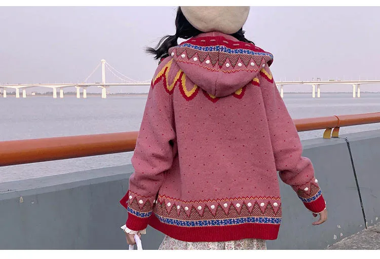 Японский женский свитер Осень Зима хлопок вязаный женский свитер и кардиганы с цветочным принтом