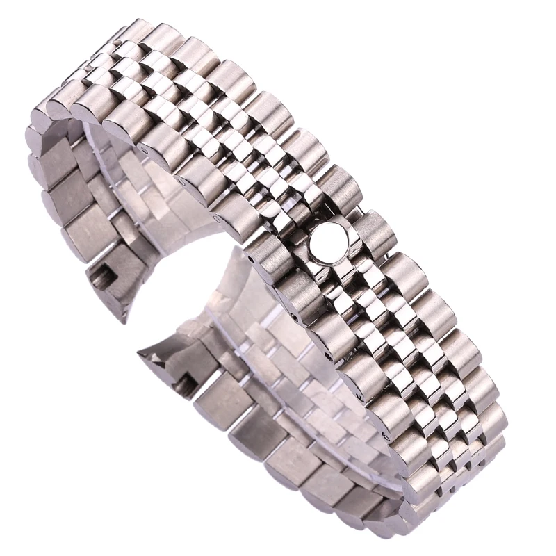 

HENGRC 20mm Stainless Steel Watch Band Strap Barcelet Women Fashion Curved End Watchbands Deployment Clasp Buckle Accessories