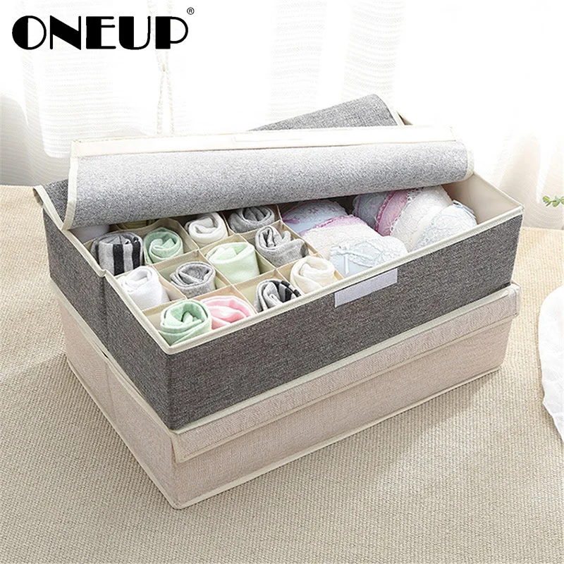 

ONEUP Underwear Bra Organizer Storage Box For Socks Bra Scarfs Ties Organizer Divider Drawer Lidded Closet Organizer Non-woven