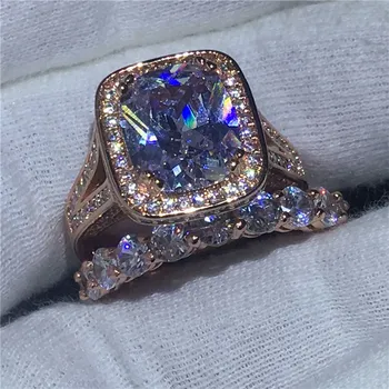

Luxury Anniversary ring Set AAAAA zircon cz Rose Gold Filled promise Enagement Wedding Band Rings for women men Finger Jewelry