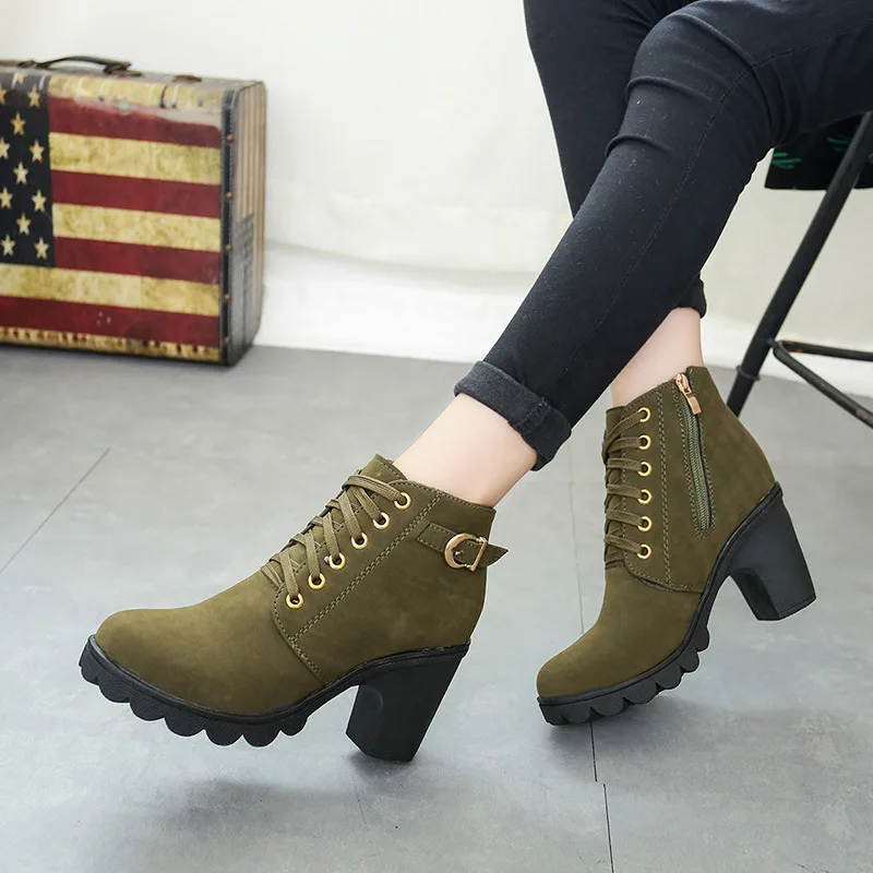 Najtaniej HIBISMIX damskie szpilki botki 2019 damskie jesienne zimowe zasznurować Zip buty na platformie moda PU skórzane buty 1133