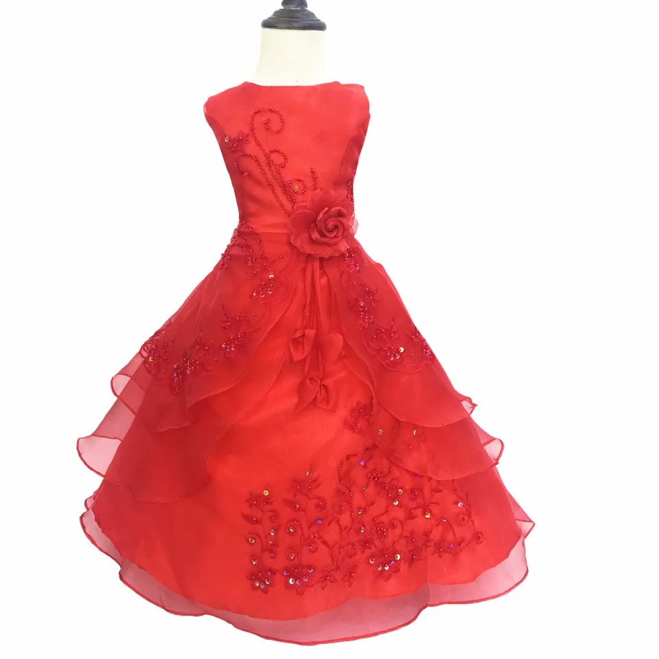 Free Shipping New Arrival Children Party Dress Teenage Kids Evening Gowns Embroidery Gold Flower Girl Dresses For Weddings