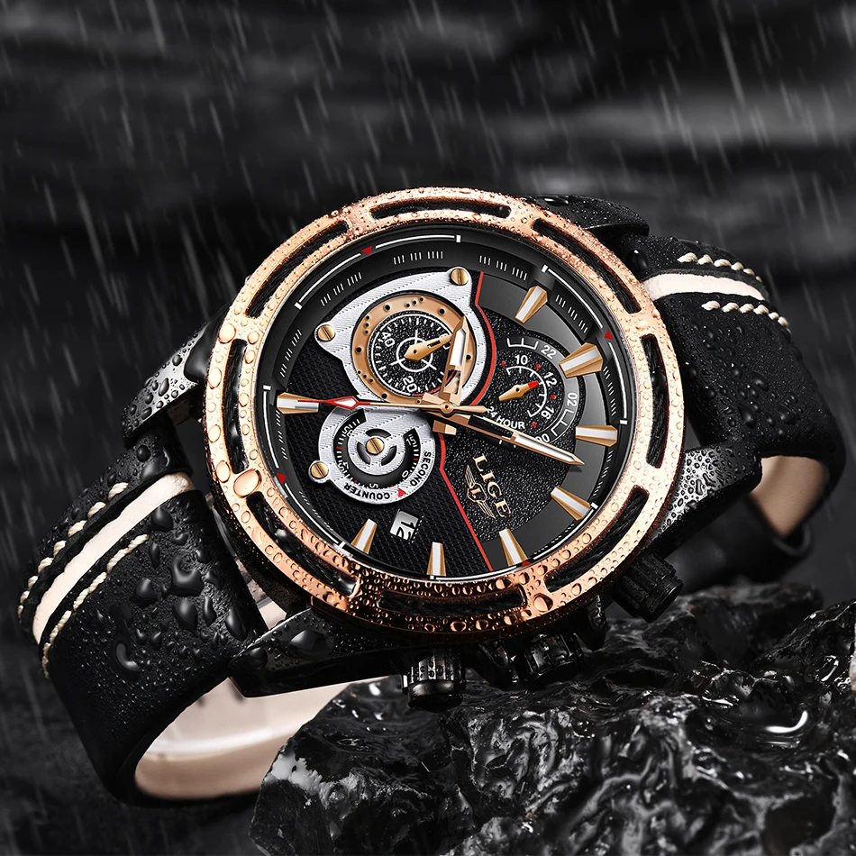 Relogios masculinos 2018 LIGE Элитный бренд часы Для мужчин высокое качество кожа кварцевые часы Для мужчин Военная Спорт Водонепроницаемый часы