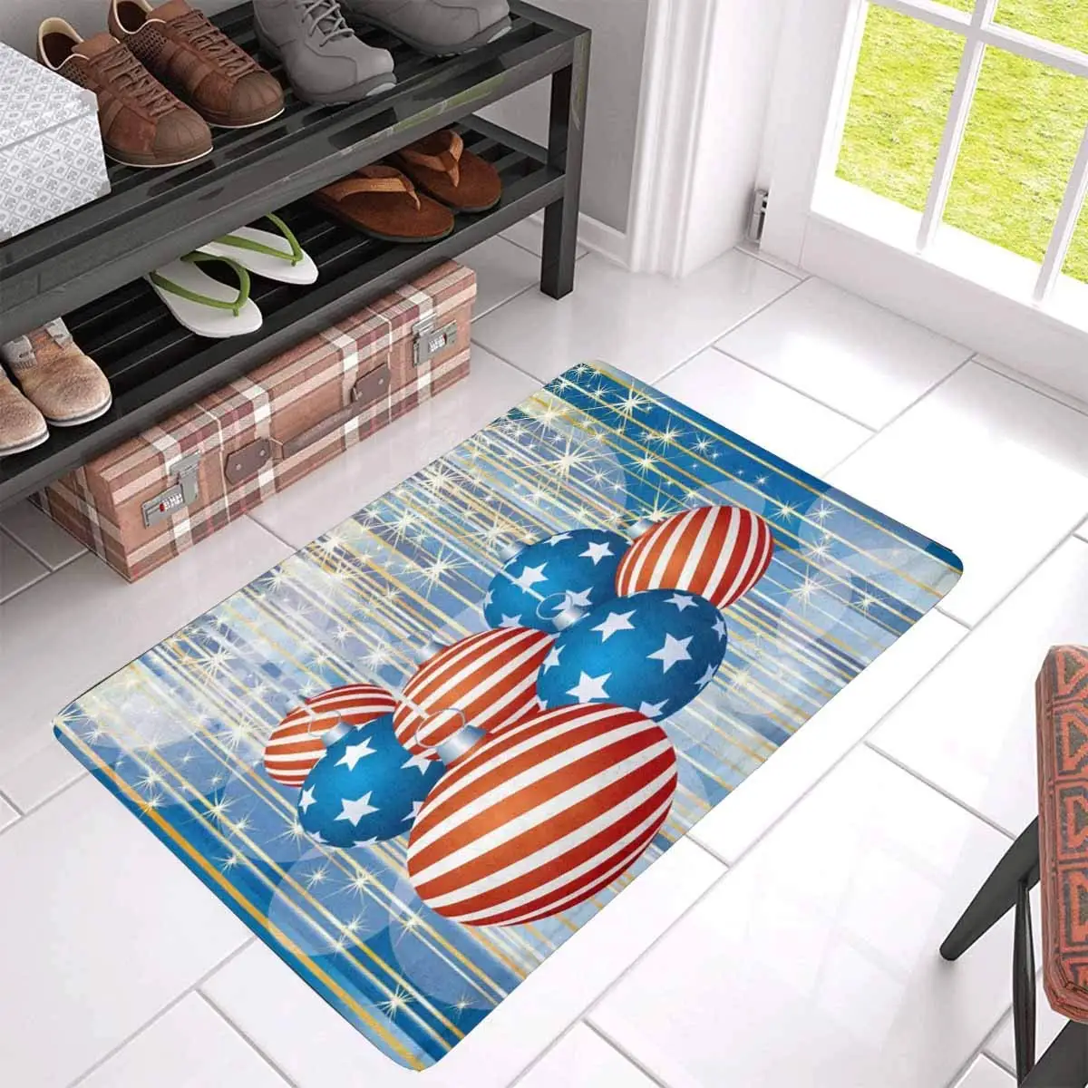 Christmas Patriotic Balls Doormat Anti Slip Entrance Mat Floor Rug