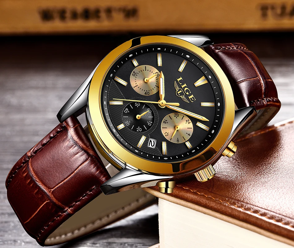 Relojes Hombre LIGE мужские часы Лидирующий бренд Роскошные коричневые кожаные деловые кварцевые часы мужские военные спортивные водонепроницаемые часы