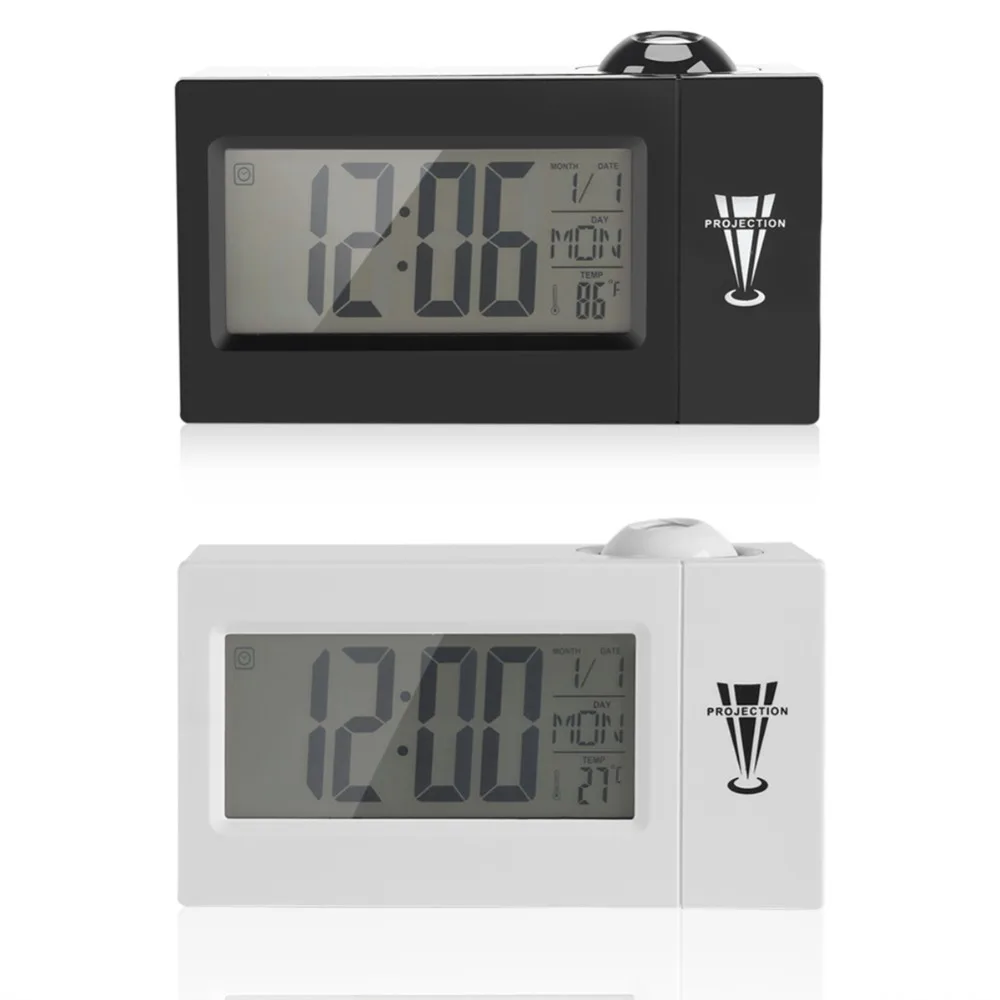 TFBC Lcd Screen Digital Led Projection Alarm Clock Calendar Temperature Humidity Wake Up Snooze Function Table Desk Clock Nigh