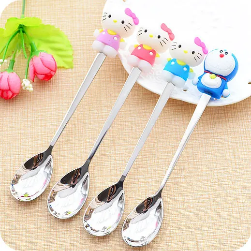 

1 Pcs.Cartoon Animals Kitty Cat handle Stainless Steel Stirring Spoon Children Soup Coffee Spoons Scoop Dinnerware.Cute Flatware