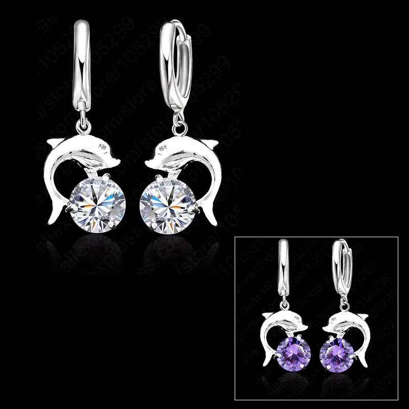 

JEXXI Hot Sale 925 Sterling Silver Cubic Zirconia Lever Back Loop Earrings Lovely Dolphin Design Jewelry For Woman Girl
