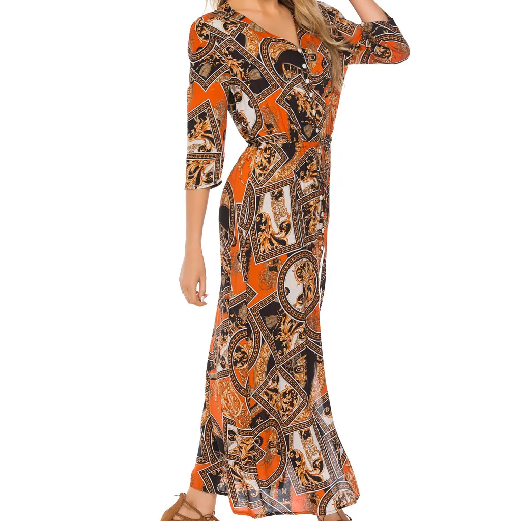 MAXIORILL богемный Для женщин летние модные пляжные богемные платья с захлестом платье T3