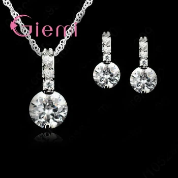 

Top Selling Wholesale 925 Sterling Silver Delicate Round Crystal Stone Necklace Earrings Party Shopping Accessories
