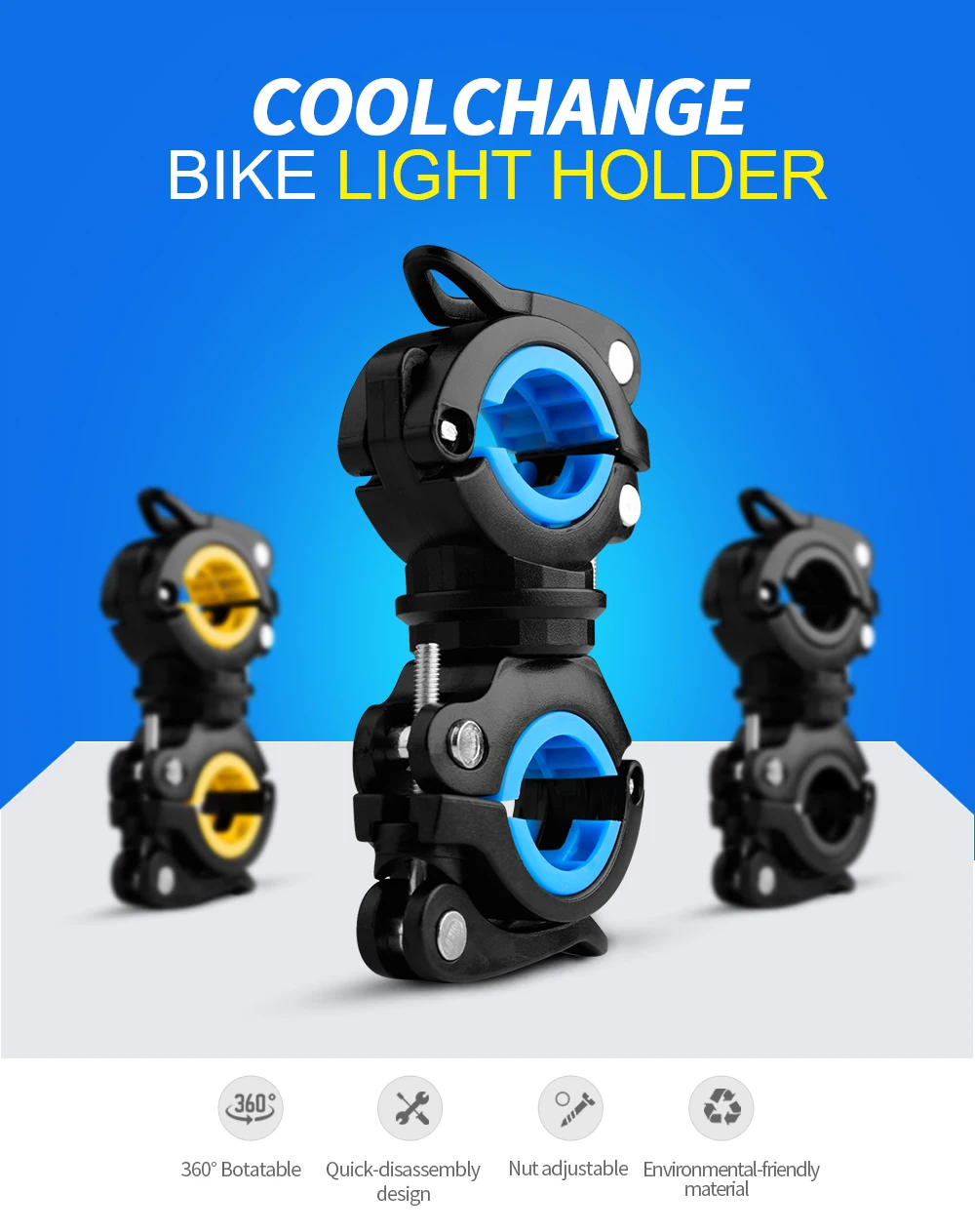 CoolChange велосипедный светильник, вращающийся на 360 градусов, двойной держатель, светодиодный светильник для передней вспышки, лампа для насоса, держатель для руля, Аксессуары для велосипеда