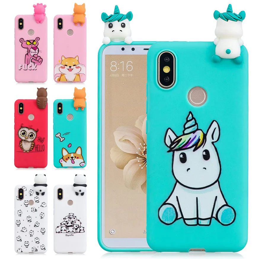 Силиконовый чехол для Xiaomi Mi A2 мягкий из ТПУ с 3D рисунком единорога медведя кота