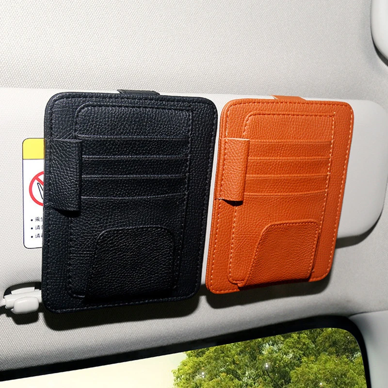 

PU Leather Auto Anti Dazzling Pocket Storage Glasses Pen Clip Car Sun Visor with Card Holder Auto Interior Parts Car Accessories