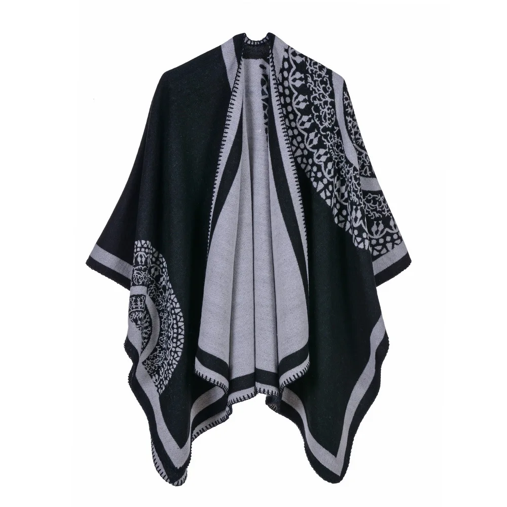 

2019 New Women's Winter Scarf Pashmina Knit Thick Cashmere Ponchos and Capes Quality Ladies Plaid Female Echarpe Shawls Blanket