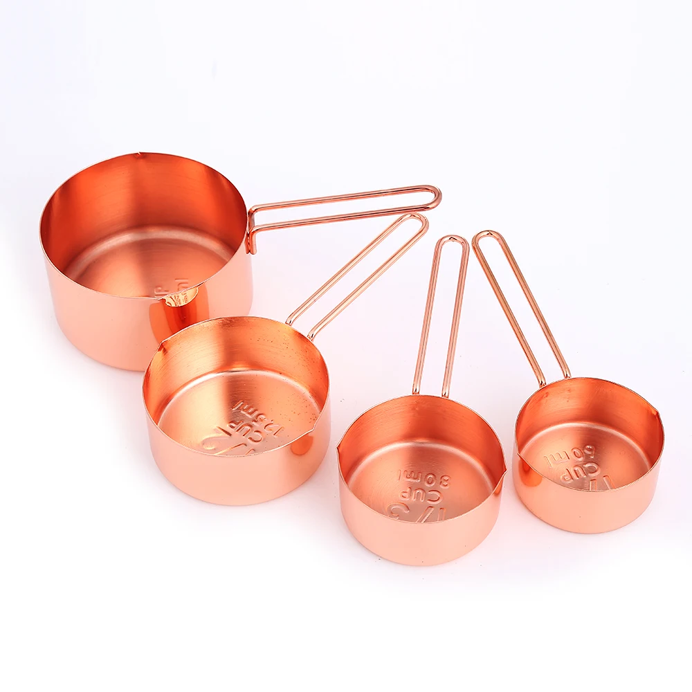 Realand Rose Gold 8pcs/set Copper Stainless Steel Measuring Cups and Spoons for Liquid and Dry Ingredients Teaspoon&Tablespoon