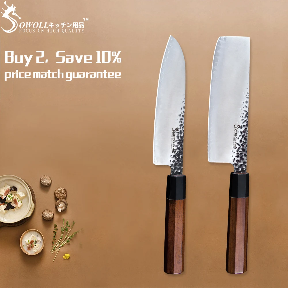 

SOWOLL Handmade Damascus Knife Set Forged Cutlery Knife VG10 Japanese Damascus Steel Chopping Santoku Kitchen Knife Cooking Tool
