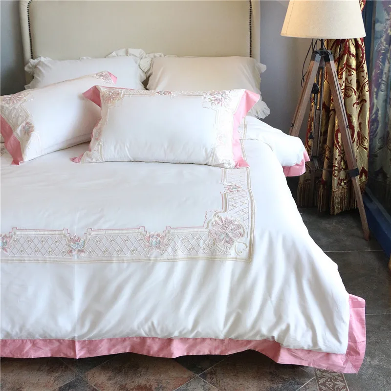 جديد الأبيض مجموعة مفروشات ملاءات السرير القطن المصري التطريز حاف الغطاء شقة السرير المفرش يحدد المنسوجات نوم مجموعة juegos جديد الأبيض مجموعة مفروشات ملاءات السرير القطن المصري التطريز حاف الغطاء شقة السرير المفرش يحدد المنسوجات نوم مجموعة juegos