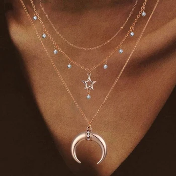 

bls-mircale Crystal Moon Openwork Stars Gold Dangle For Women Girls 2019 Vintage Multilevel Summer Bohemian Geometric Jewelry
